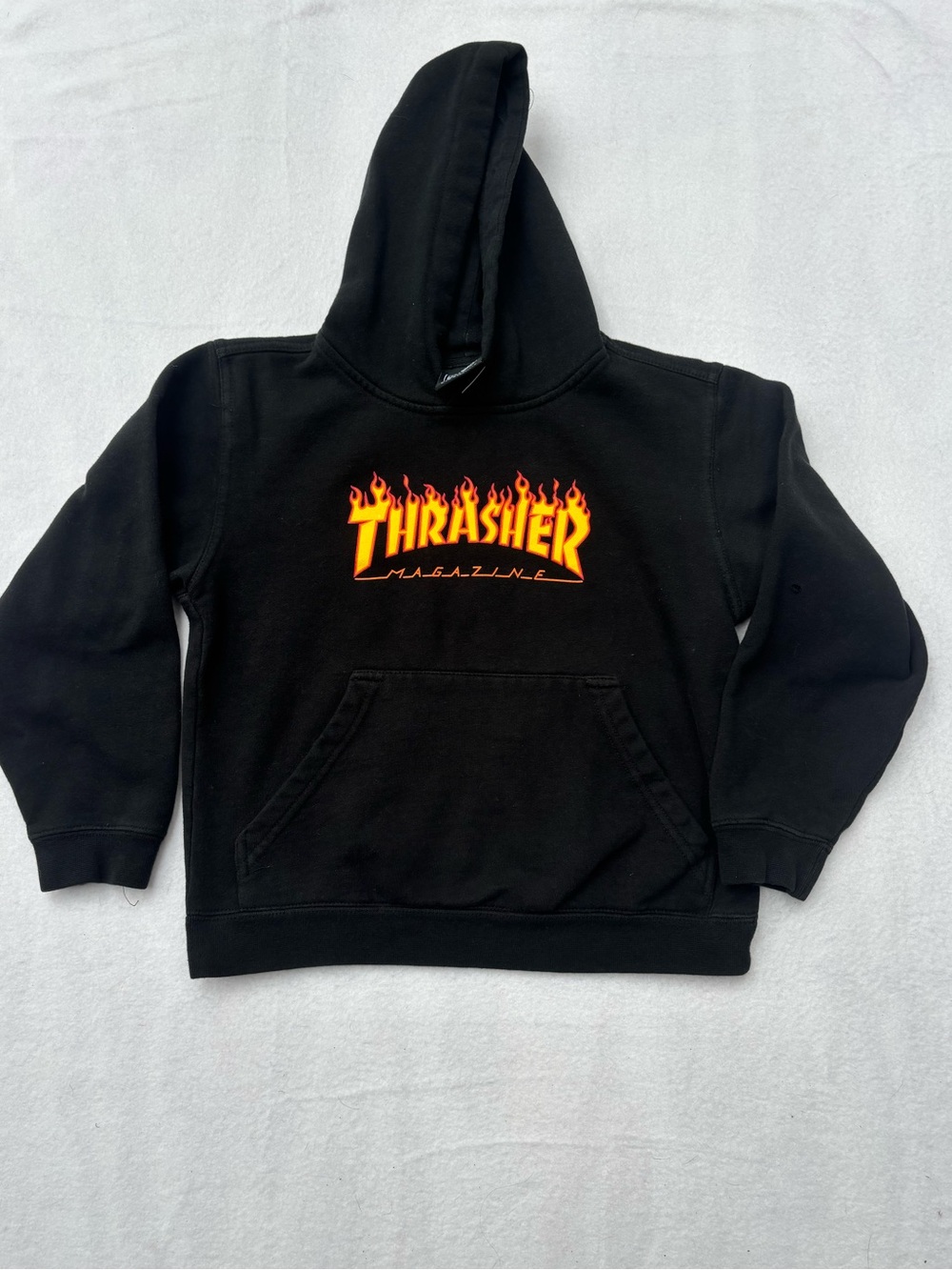 Thrasher Kids Black Hoodie with Orange & Yellow Flame Logo